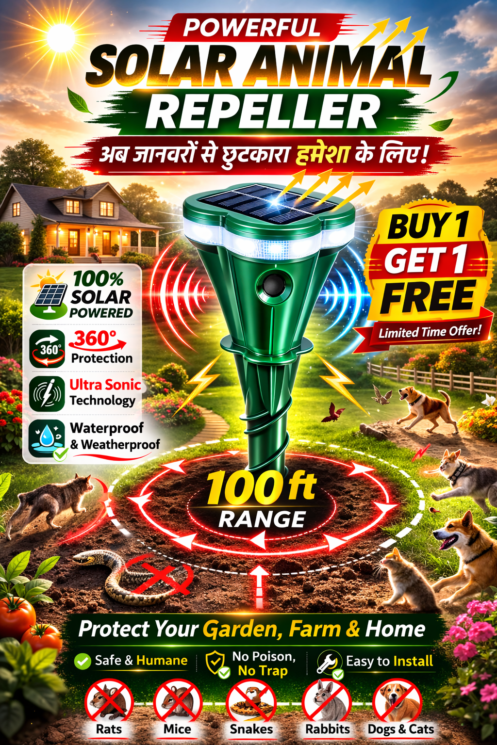 Solar Powered Waterproof Screw Mole Repellent (Buy 1 Get 1 FREE)