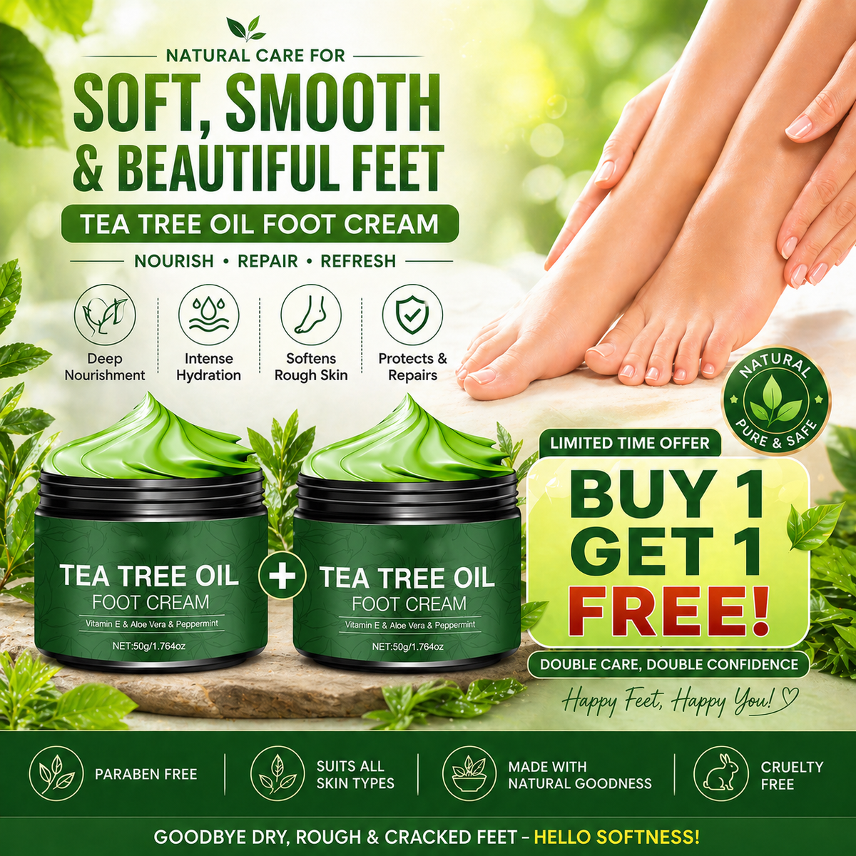 Soothing Aloe Vera & Tea Tree Foot Moisturizer (Buy 1 Get 1 FREE)