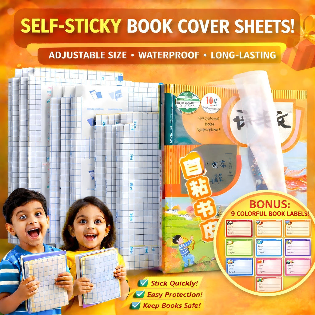 Self-Adhesive Waterproof & Transparent Book Covers - 3 Different Size ( 9 FREE Book Labels )